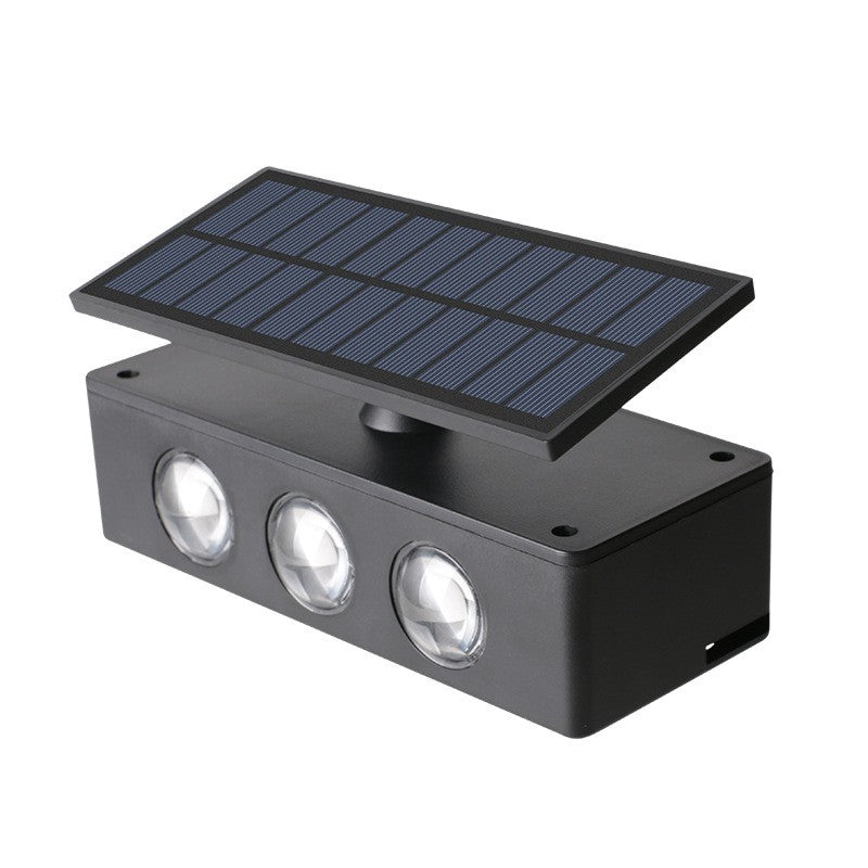 Lampa solara LED bidirectionala Kaveny, cu panou ajustabil, comutator culoare lumina, pentru perete, scari, gradina, terasa, 16 x 6.5 cm, 6 LED-uri, material ABS, baterie 3.7 V, 1200mah, multicolor