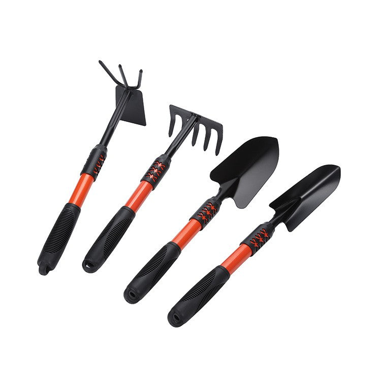 Set 4 Unelte de Gradina Kadeny, Maner extensibil, pentru Plantare Prelucrare Sol si Ingrijire Plante, Material otel carbon, negru