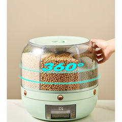 Dozator de cereale Kaveny, rotativ 360, 6 compartimente, capacitate 6 L, rezistent la umezeala, inchidere etansa, verde deschis