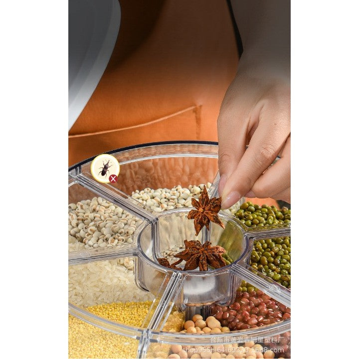 Dozator de cereale Kadeny, rotativ 360, 6 compartimente, capacitate 6 L, rezistent la umezeala, inchidere etansa, verde