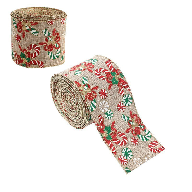 Panglica Decorativa pentru Craciun, Kadeny, Ornament pentru Brad de Craciun, Pretreceri, Panglica cu Design Acadele de Craciun, 200 x 6.3 cm, Khaki 