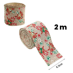 Panglica Decorativa pentru Craciun, Kadeny, Ornament pentru Brad de Craciun, Pretreceri, Panglica cu Design Acadele de Craciun, 200 x 6.3 cm, Khaki 