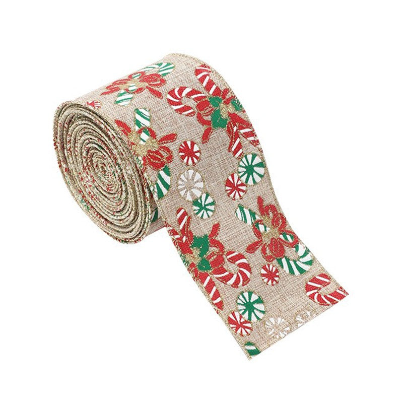 Panglica Decorativa pentru Craciun, Kadeny, Ornament pentru Brad de Craciun, Pretreceri, Panglica cu Design Acadele de Craciun, 200 x 6.3 cm, Khaki 