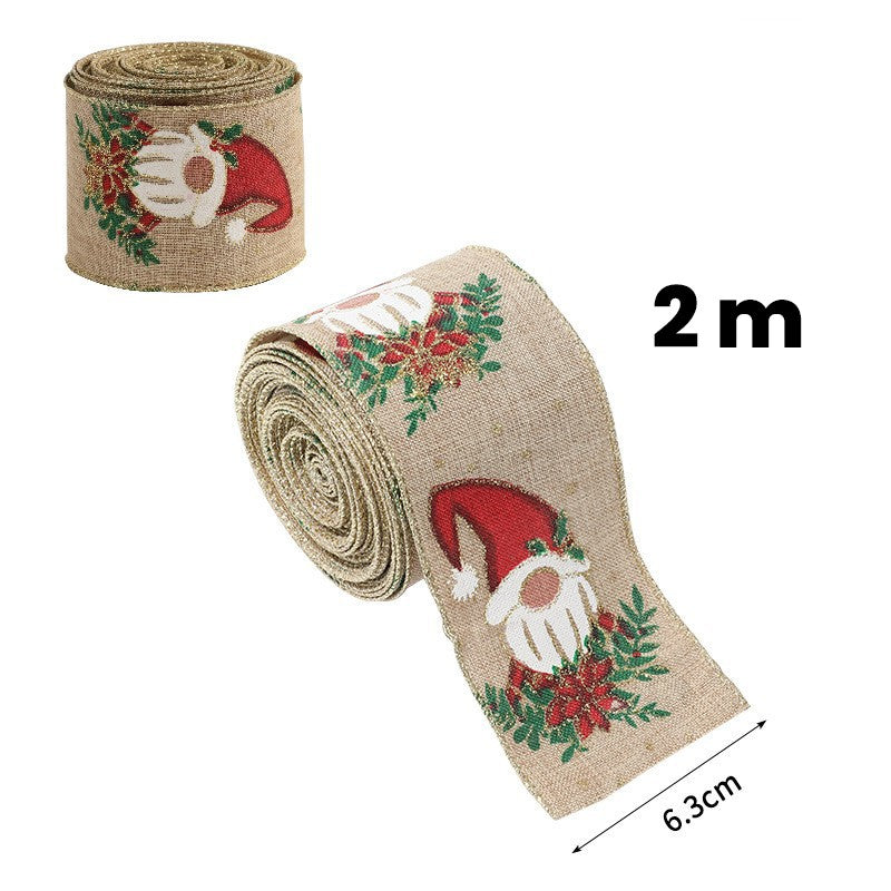 Panglica Decorativa pentru Craciun, Kadeny, Ornament pentru Brad de Craciun, Pretreceri, Panglica cu Design Spiridus, 200 x 6.3 cm, Khaki 