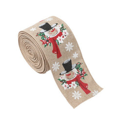 Panglica Decorativa pentru Craciun, Kadeny, Ornament pentru Brad de Craciun, Pretreceri, Panglica cu Design Om de Zapada, 200 x 6.3 cm, Khaki 