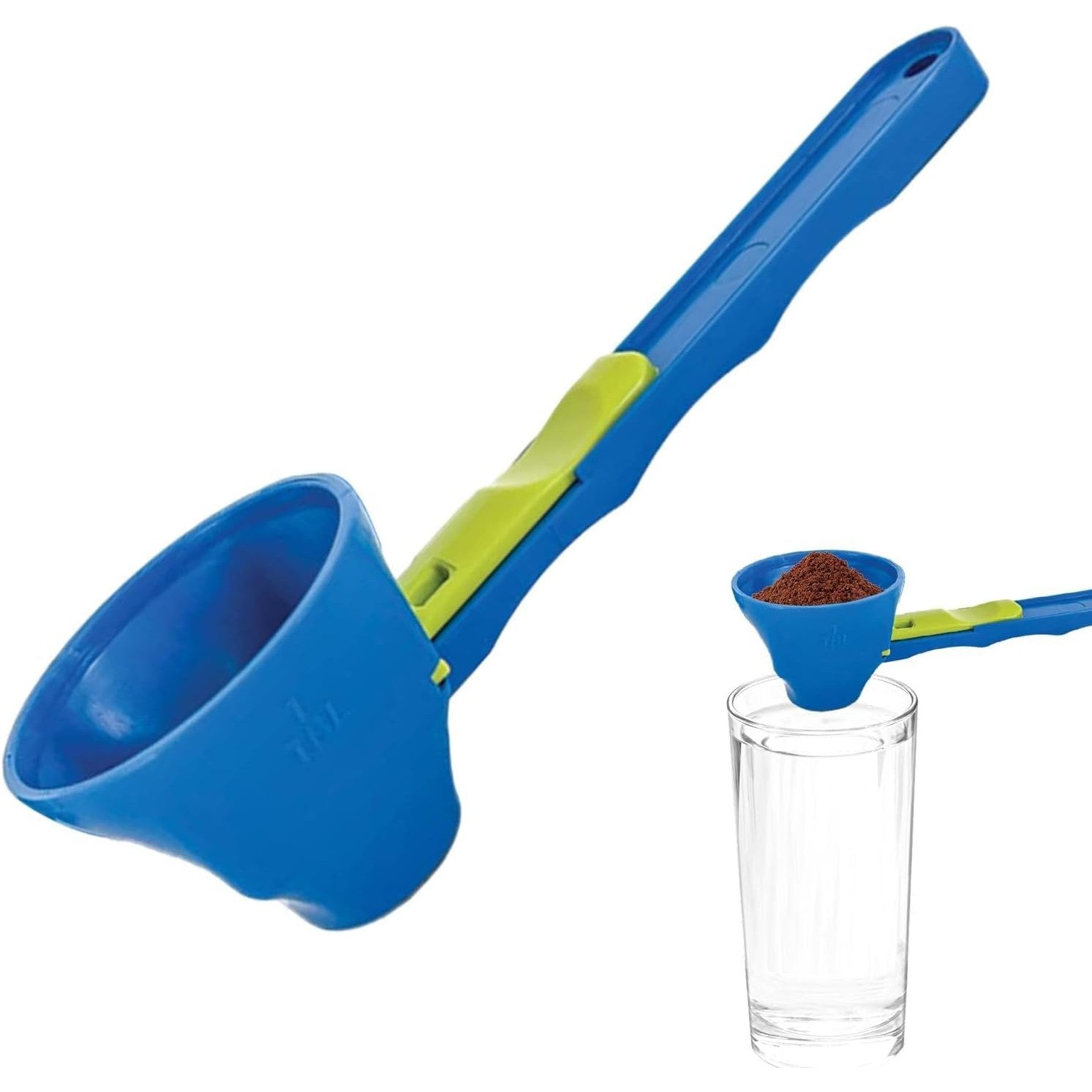 Lingura Gradata, Kadeny, Tip Palnie, din Plastic, Coada Lunga, 8 x 8 x 3 cm, Albastru/Verde