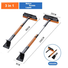 Perie si Racleta Rotativa 3 in 1, Kadeny, Perie Auto pentru Zapada, Telescopica, Detasabila, Material Aluminiu si ABS, 100 x 25 cm, Negru