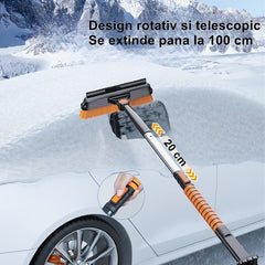 Perie si Racleta Rotativa 3 in 1, Kadeny, Perie Auto pentru Zapada, Telescopica, Detasabila, Material Aluminiu si ABS, 100 x 25 cm, Negru