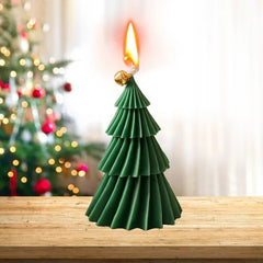 Lumanare de Craciun Parfumata, Kaveny, Lumanare Rotativa cu Aromaterapie, Model Brad de Craciun forma Lunga, din Ceara de Soia, 11 x 8 x 8 cm, Verde