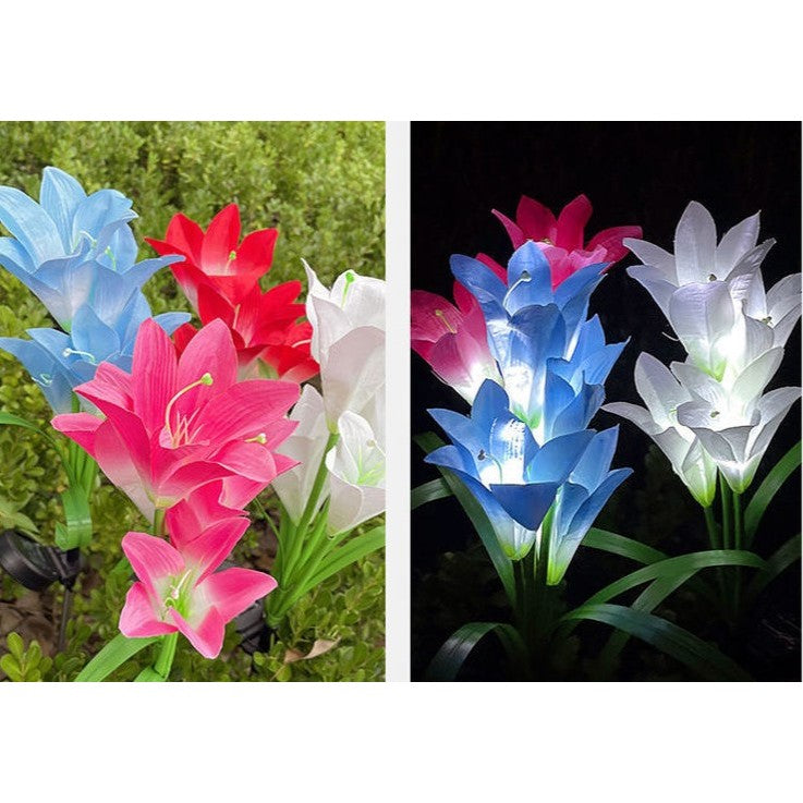 Lumina solara LED tip Crin cu 4 flori, inaltime 80 cm, pentru gradina, Kaveny