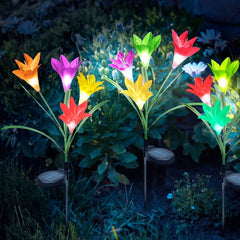 Lumina solara LED tip Crin cu 4 flori, inaltime 80 cm, pentru gradina, Kaveny