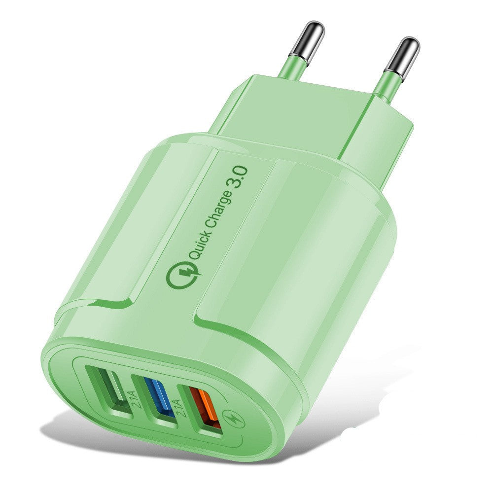Incarcator Rapid QC3.0, Kadeny, 3 Porturi USB, 2.1A, 18W, din ABS, Protectie Supraincalzire, Gama Macarons, Verde