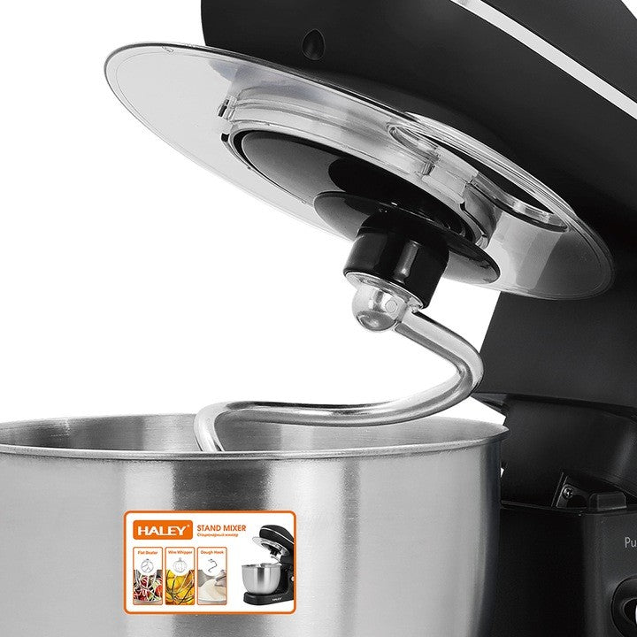 Mixer de Inalta Performanta HALEY HY-2409: Putere de 1200W, Bol Generos din Inox de 7L, 6 Trepte de Viteza cu Functie Pulse, Design Elegant Negru si Inox