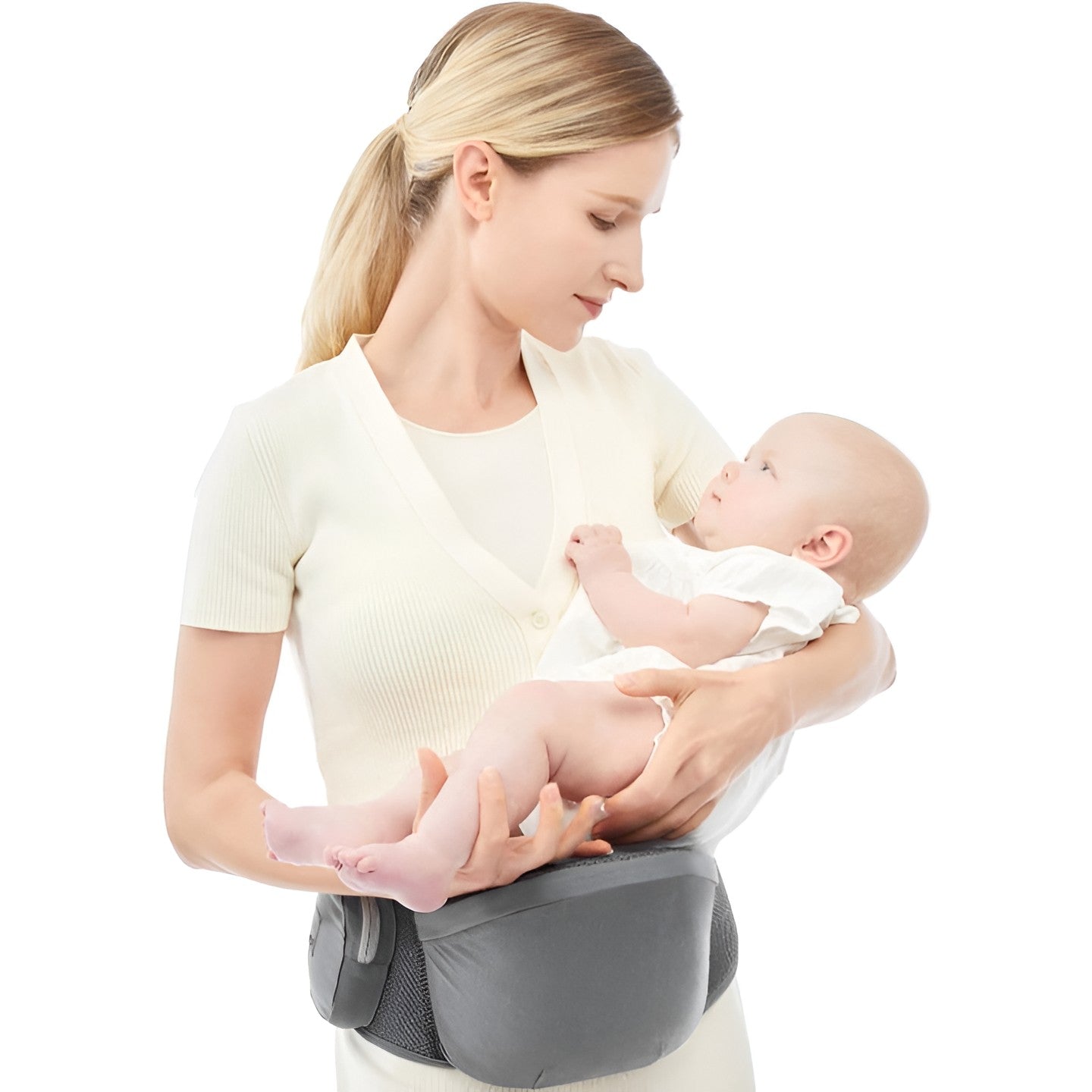 Marsupiu Ergonomic 3in1, Kaveny, pentru Bebelusi si Copii, 0-36 Luni, Bretele Reglabile pentru Umar si Sold, Inchidere Catarama, 125x25x14 cm, Gri