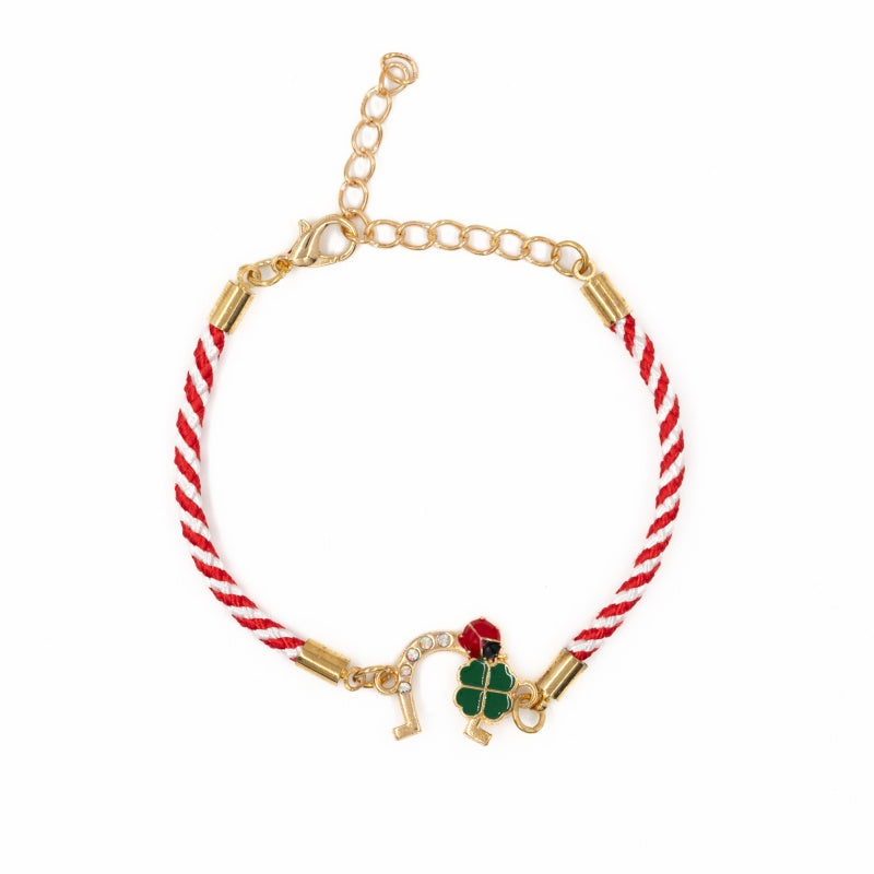 Martisor - Bratara cu snur textil, potcoava cu trifoi, set 12 buc