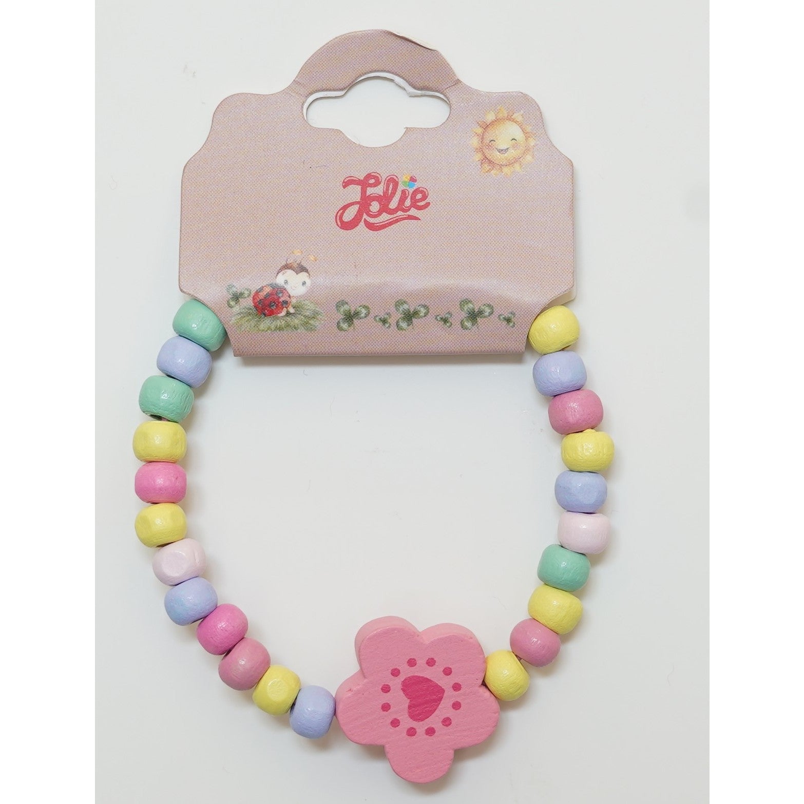Martisor Bratara Curcubeu pentru Copii, Elastica, din Lemn, Model 7