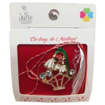 Martisor Brosa Cos cu Ghiocel cu Pietre Model B-6 5.5cm x 7cm