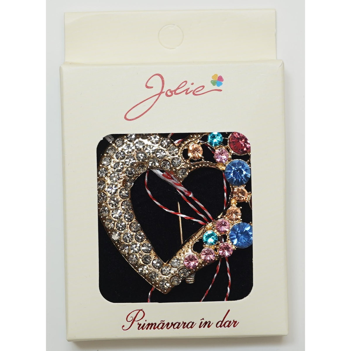 Martisor Brosa Medie, Jolie, Multicolora, Dimensiune Brosa 5 cm, Material Metal, Model Inima