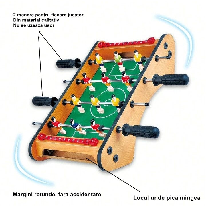 Masa de fotbal cu teren si 12 jucatori Kaveny, 4 manere, cu Tablou pentru Scor, din Metal, Lemn si ABS, 37.5 x 21 x 9.5 cm, Margini Rotunjite, pentru copii/adulti