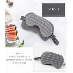 Masca de dormit, Kadeny, 2 in 1, cu Tetiera, din Particule de Spuma si Bumbac, Gri Inchis