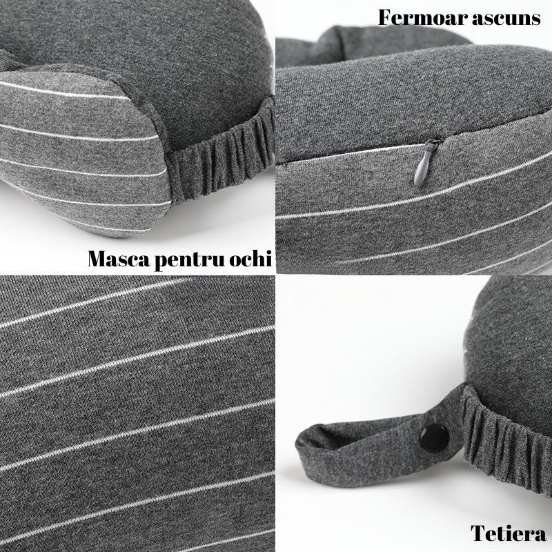 Masca de dormit, Kadeny, 2 in 1, cu Tetiera, din Particule de Spuma si Bumbac, Gri Inchis