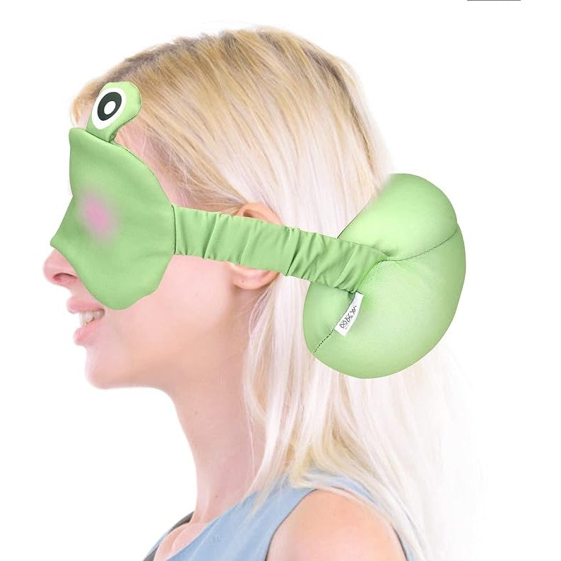 Masca de dormit, Kadeny, 2 in 1, cu Tetiera, din Particule de Spuma si Bumbac, Model Broasca ,Verde