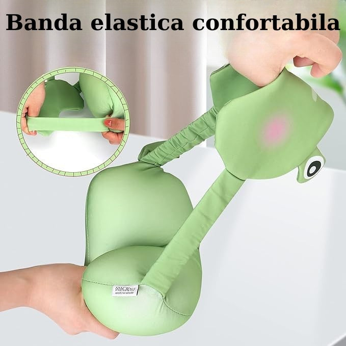 Masca de dormit, Kadeny, 2 in 1, cu Tetiera, din Particule de Spuma si Bumbac, Model Broasca ,Verde