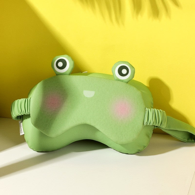 Masca de dormit, Kadeny, 2 in 1, cu Tetiera, din Particule de Spuma si Bumbac, Model Broasca ,Verde