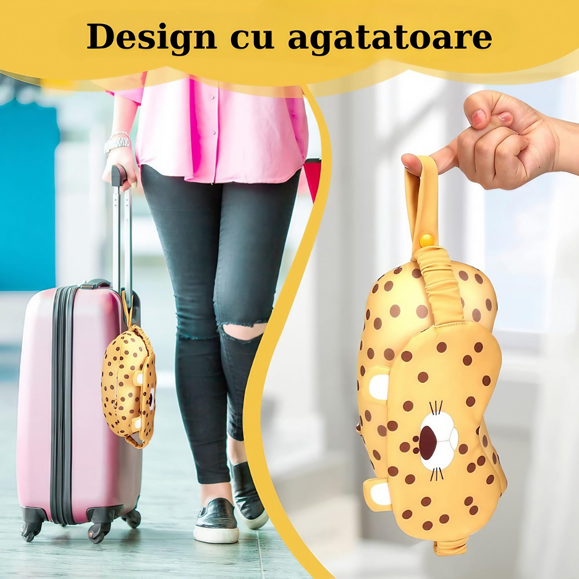 Masca de dormit, Kadeny, 2 in 1, cu Tetiera, din Particule de Spuma si Bumbac, Model Leopard ,Portocaliu