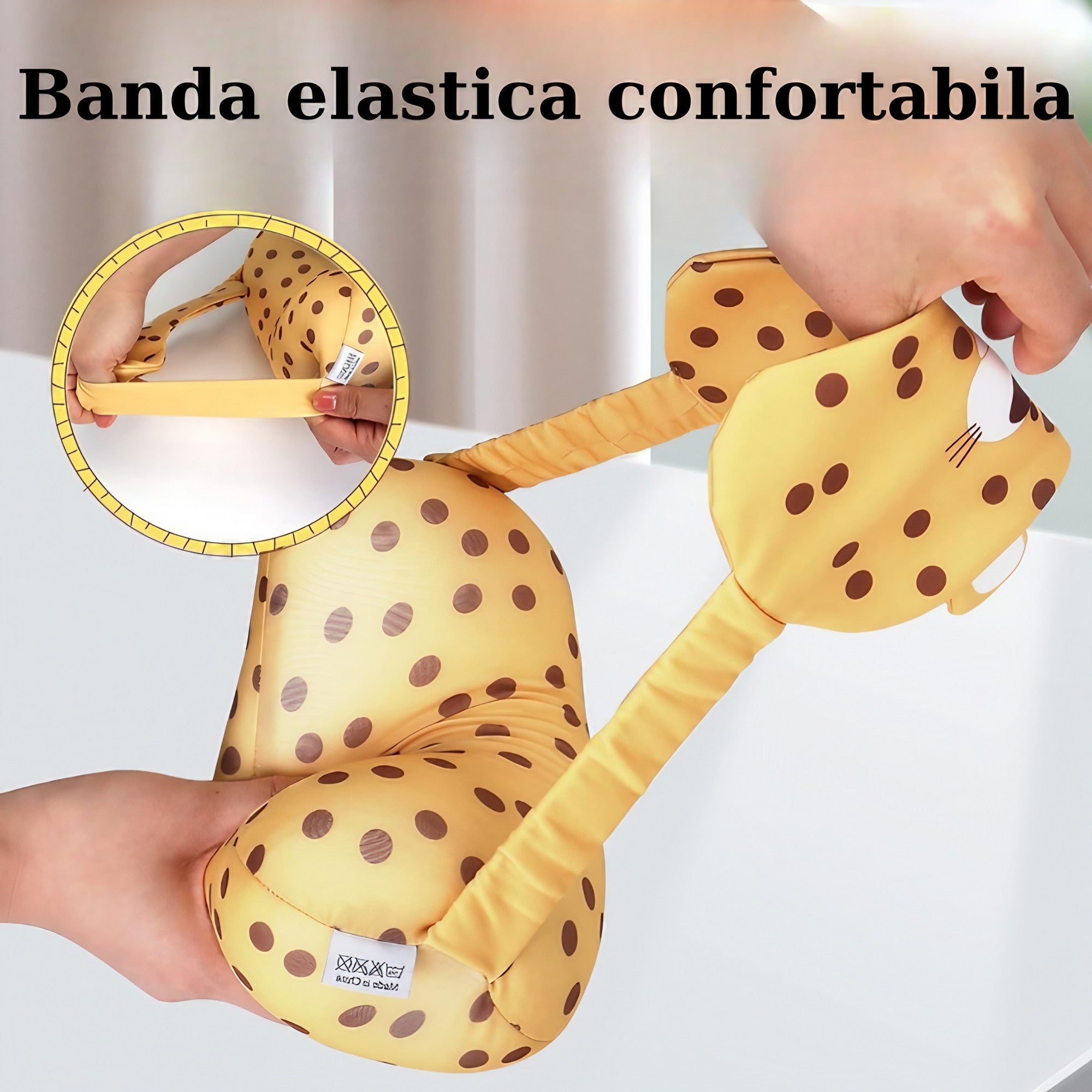 Masca de dormit, Kadeny, 2 in 1, cu Tetiera, din Particule de Spuma si Bumbac, Model Leopard ,Portocaliu