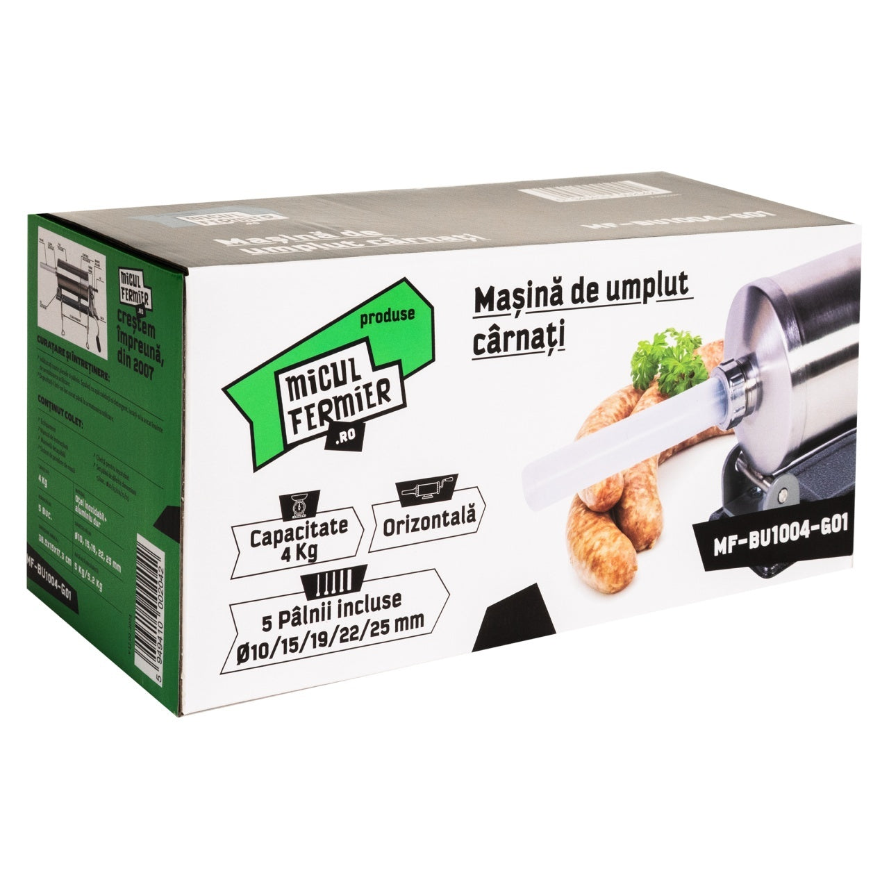 Masina de carnati Micul Fermier, 4 kg, orizontala cu 5 palnii