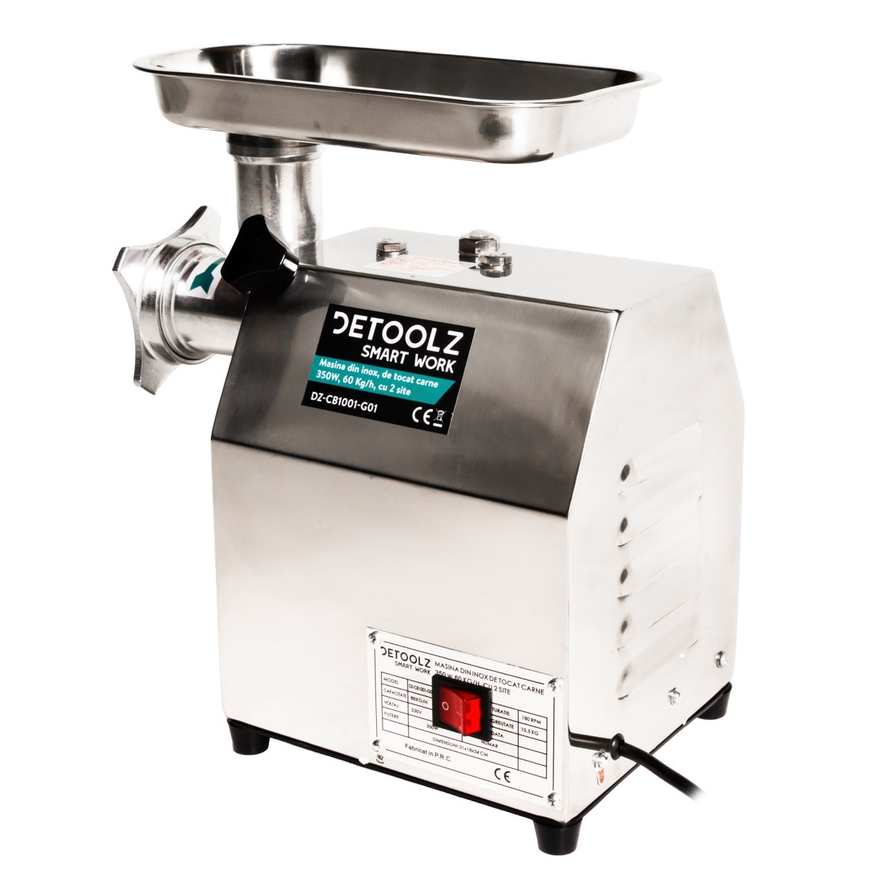 Masina de tocat carne Detoolz, 350W, 60 kg/h Inox cu 2 site