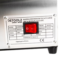 Masina de tocat carne Detoolz, 350W, 60 kg/h Inox cu 2 site