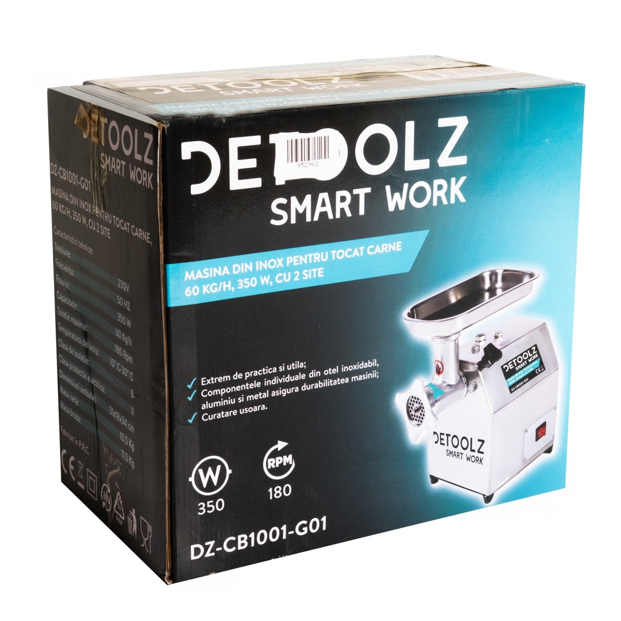 Masina de tocat carne Detoolz, 350W, 60 kg/h Inox cu 2 site