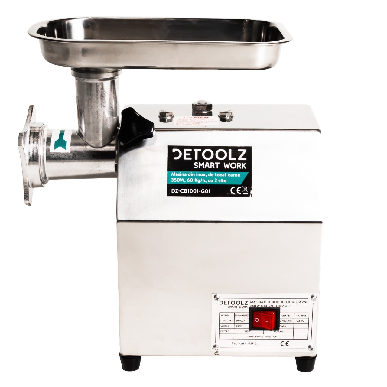 Masina de tocat carne Detoolz, 350W, 60 kg/h Inox cu 2 site