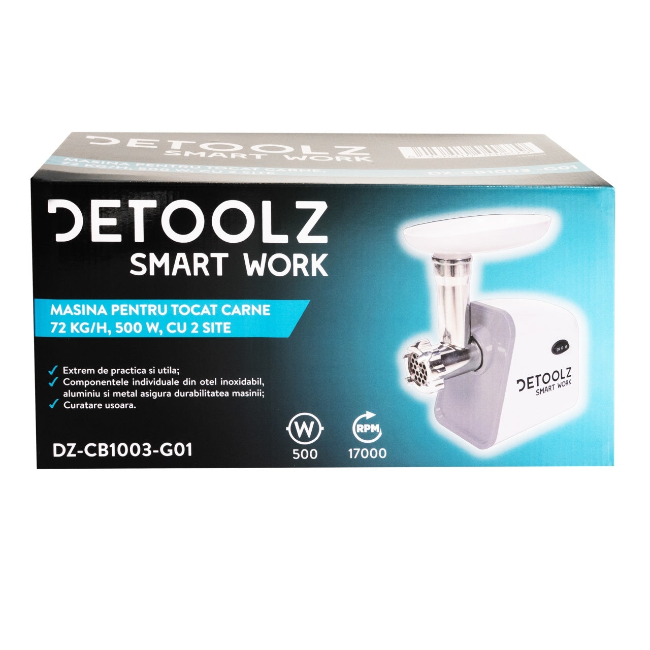 Masina de tocat carne Detoolz, 500W, 72 kg/h cu 2 site