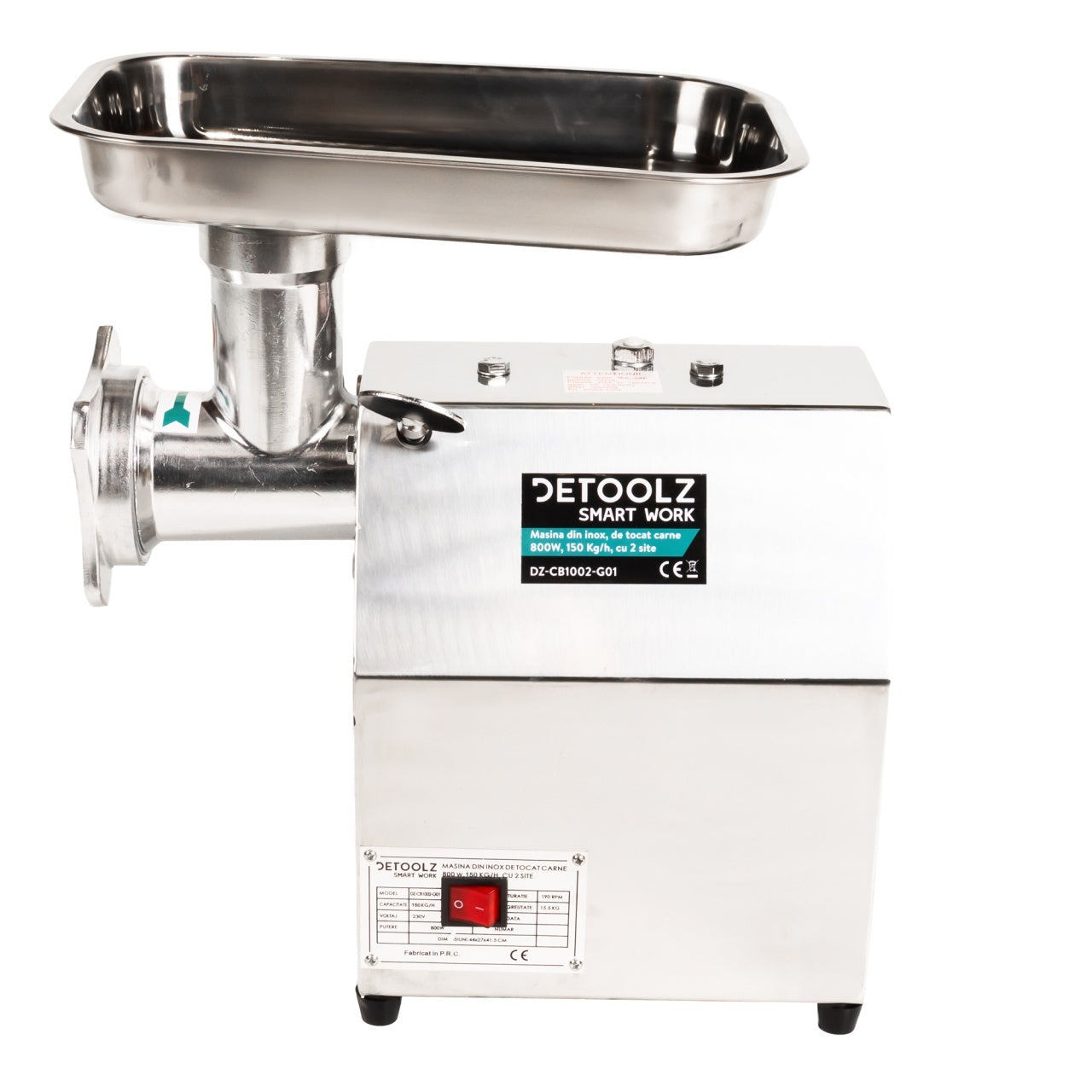 Masina tocat carne Detoolz, 800W, 150 kg/h Inox cu 2 site