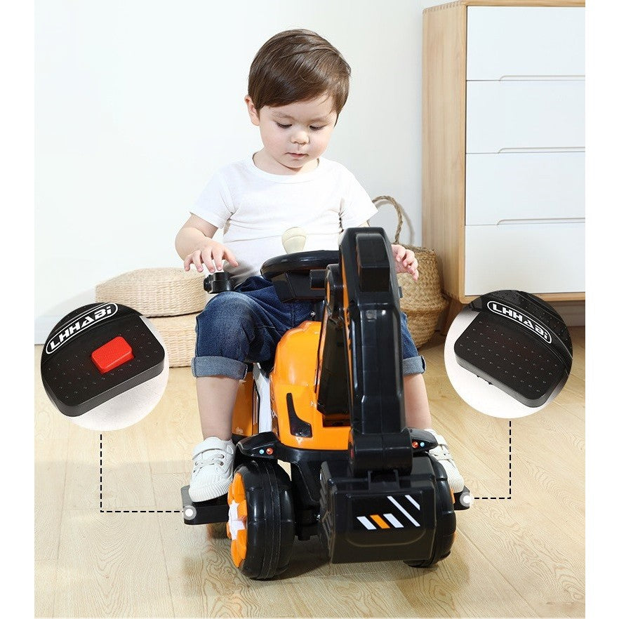 Masinuta Electrica Kaveny, Tip Excavator, Brat Electric cu Maneta de Control, Spatar si Bare Laterale, Sistem Muzica si Lumini, 2-7 Ani, 72 x 34 x 45 cm, Portocaliu