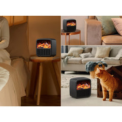 Mini Aeroterma Portabila, Kaveny, Display LCD, Flacara Tip Semineu, 1500W, 2 Trepte, Oprire Automata, 22 x 22 x 15 cm, Negru