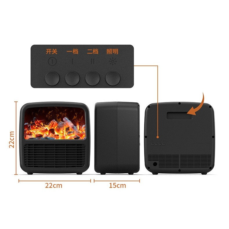 Mini Aeroterma Portabila, Kaveny, Display LCD, Flacara Tip Semineu, 1500W, 2 Trepte, Oprire Automata, 22 x 22 x 15 cm, Negru