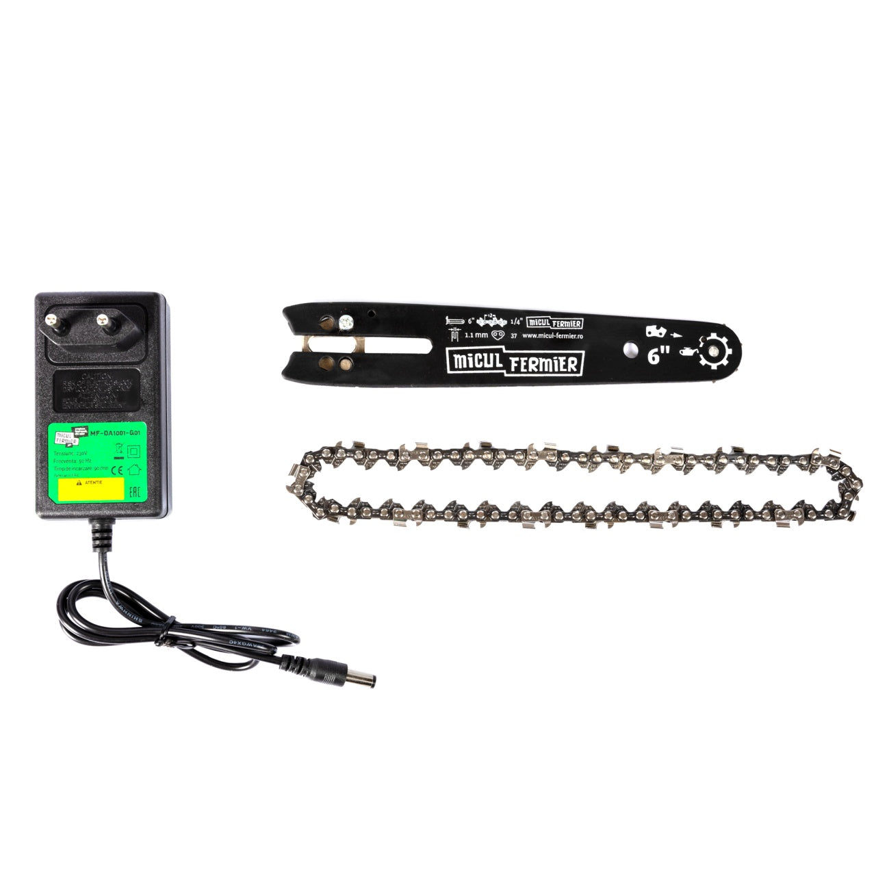 Mini drujba Micul Fermier, 20V, cu doua lame 6'' si 8'', doua lanturi