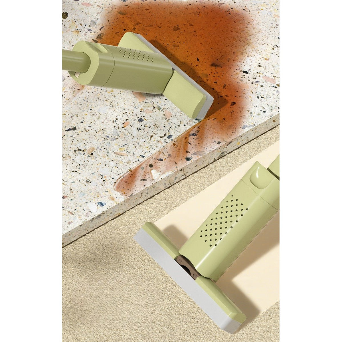 Mini Mop, Kaveny, Pentru Uz Casnic, Sistem Autostoarcere, Portabil, Mop cu Burete, Rotire 180°,15 x 27.5 cm, Verde