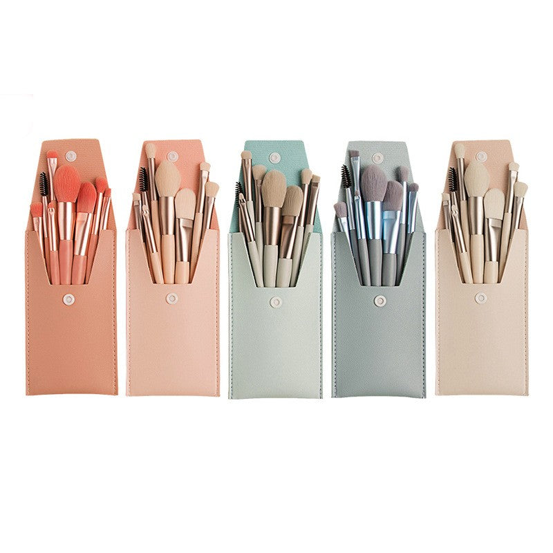 Mini set portabil 8 pensule de machiaj cu husa verde menta, Kaveny