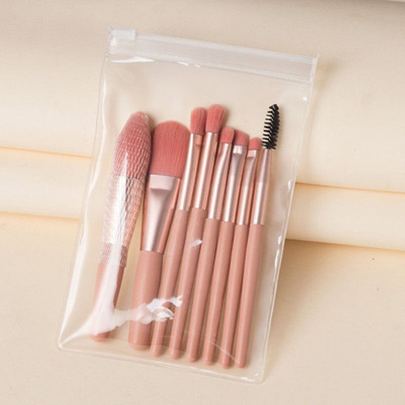 Mini set portabil 8 pensule de machiaj Roz, Kaveny