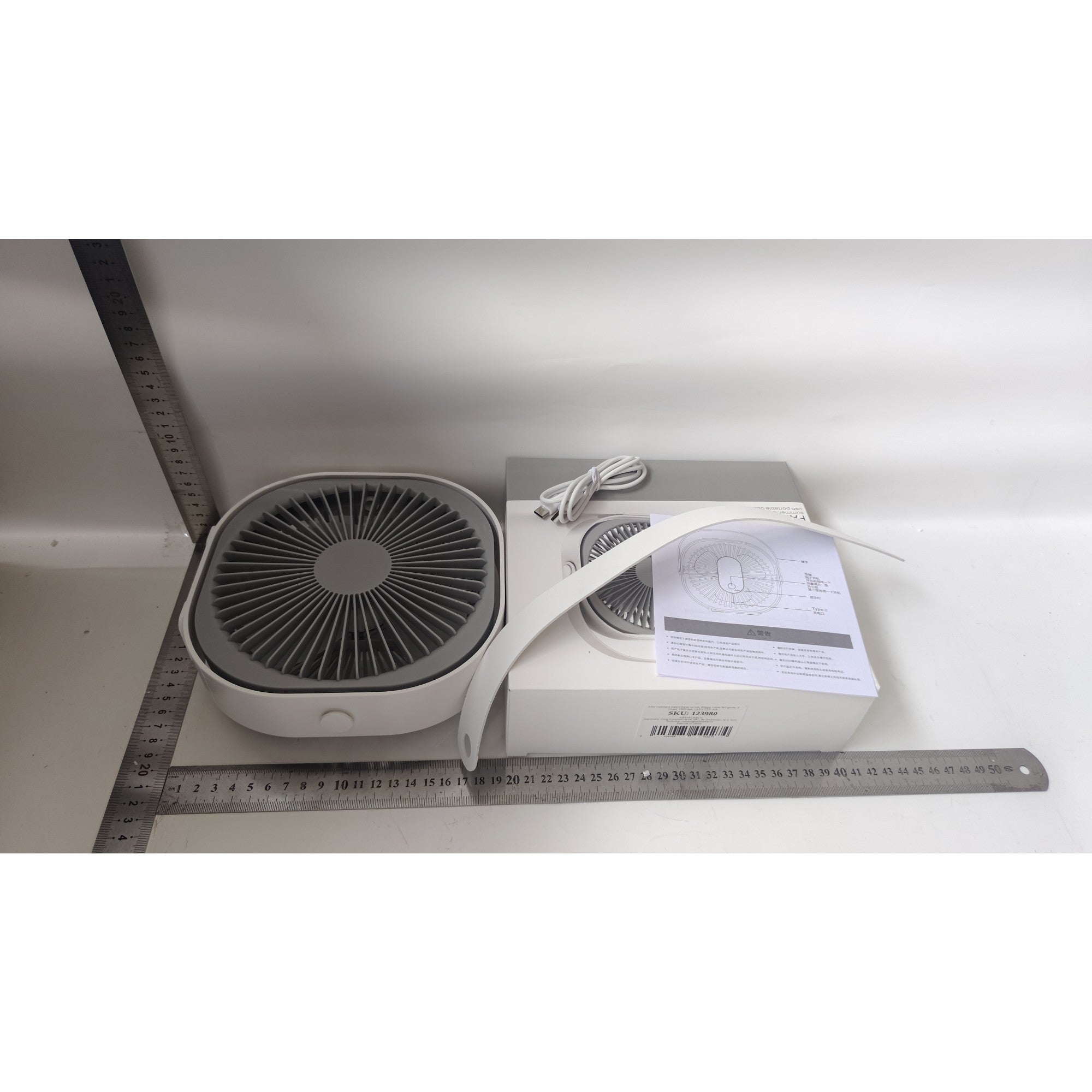 Mini ventilator pentru birou cu usb, Kaveny, rotire 360 grade, 3 viteze, 1500 mA, 13.5 x 12,8, Alb
