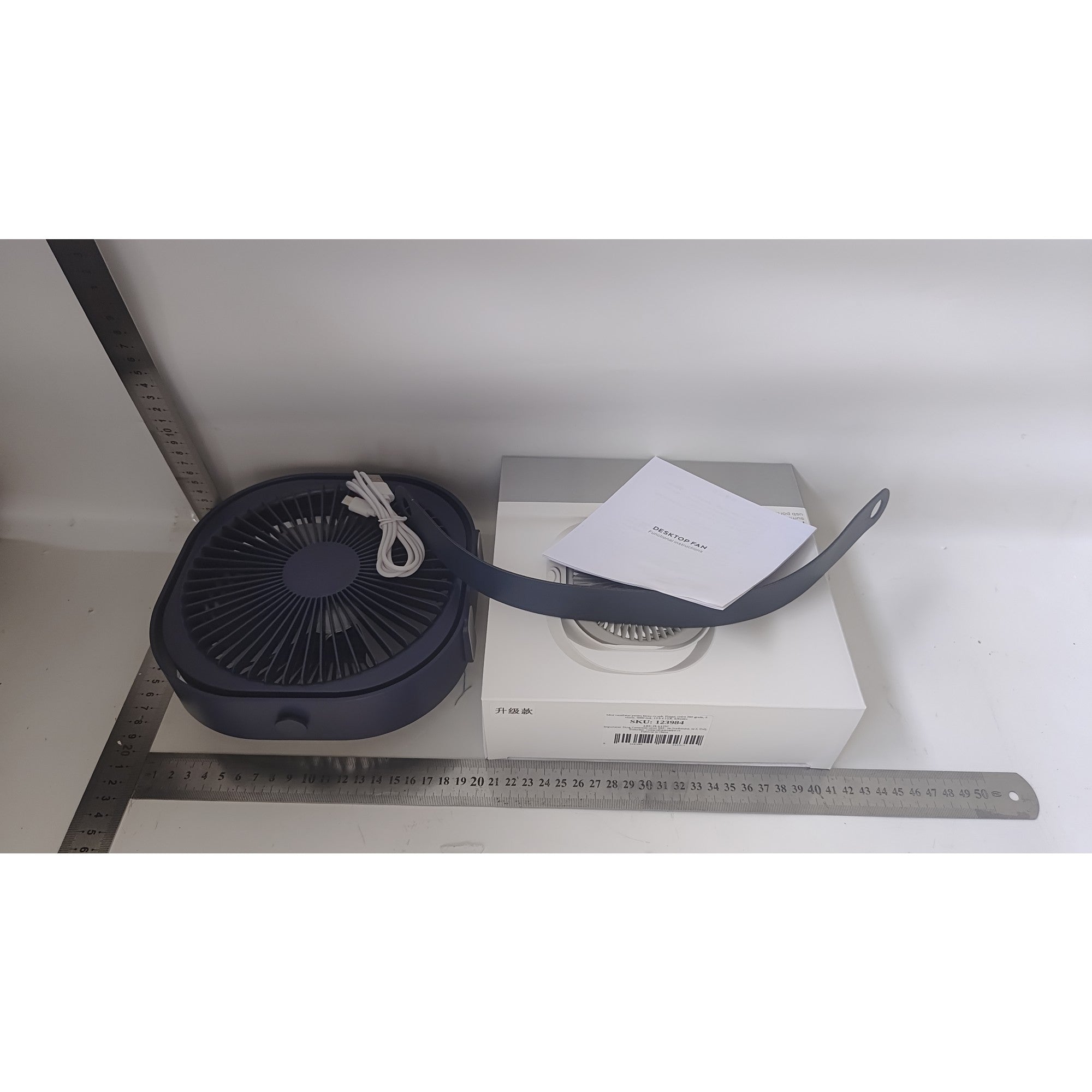 Mini ventilator pentru birou cu usb, Kaveny, rotire 360 grade, 3 viteze, 4000 mA, 13.5 x 12,8, Albastru