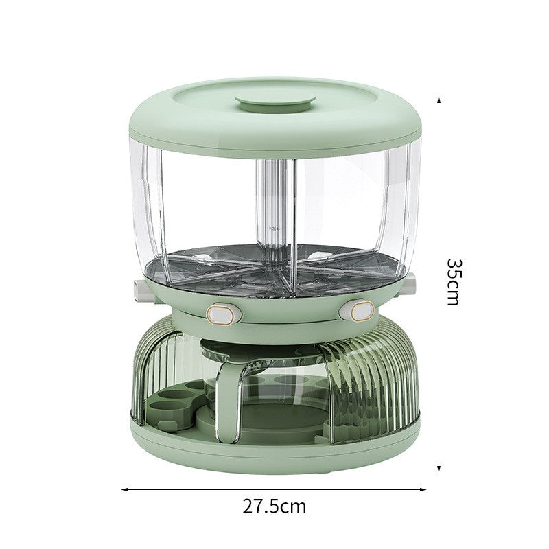 Dozator Etajat de Cereale Kadeny, Rotativ 360, 6 Compartimente, Capacitate 10L, Cofraj Special pentru Oua, Vas pentru Scurgerea Cerealelor, 35x27.5 cm, Verde
