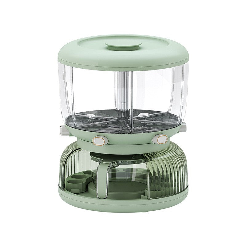 Dozator Etajat de Cereale Kadeny, Rotativ 360, 6 Compartimente, Capacitate 10L, Cofraj Special pentru Oua, Vas pentru Scurgerea Cerealelor, 35x27.5 cm, Verde