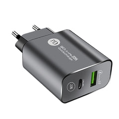 Incarcator Rapid PD QC3.0, Kadeny, 2 Porturi, USB + Type C, 20W, Incarcare Rapida, Protectie Supraincalzire, 9.5 x 5.3 x 5.8 cm, Negru