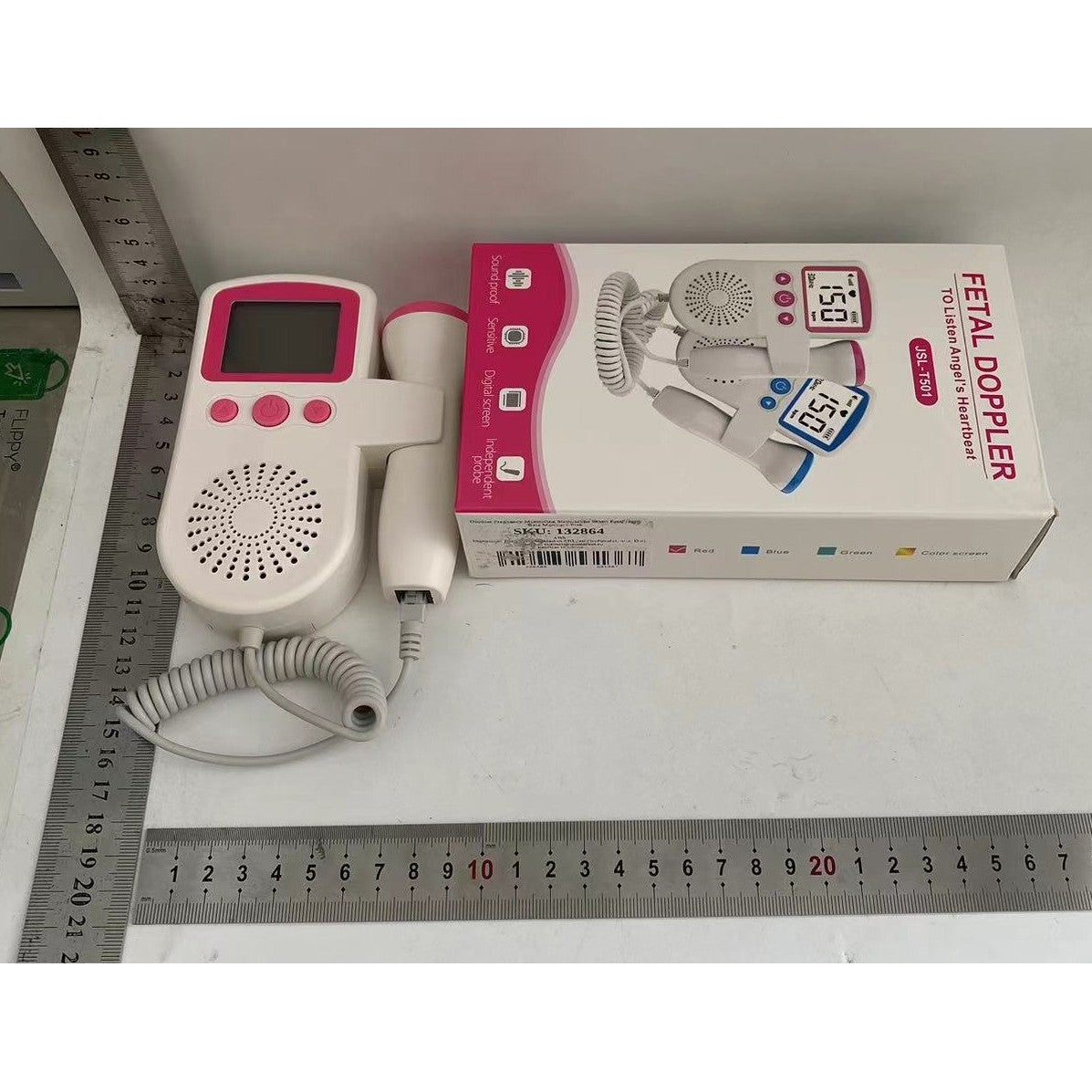 Monitor Fetal Doppler, Kaveny, Monitorizare Sarcina, Ritm Cardiac, Ecran LCD 4.5 cm, 2 x Baterii AA (neincluse), Portabil, din ABS, 12.8 x 9.6 x 3 cm, Utilizare de la 9 Saptamani, Roz